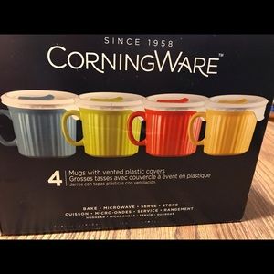 New Corning Ware Mugs with Vented Lids 4 Pc